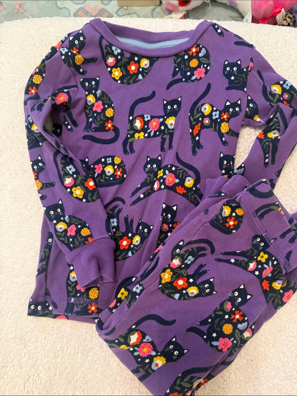 Mini Boden Purple Floral Cat Pajama Set